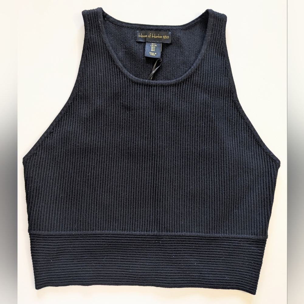 HOUSE of HARLOW 1960, Ribbed stretch tank, Cropped top,  in Black. Size Large.